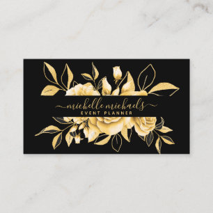 Gold Black Floral Watercolor Eventplaner Visitenkarte