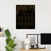Gold Black Floral Wedding 10 Tables Seating Chart Poster (Heimbüro)