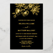 Gold Black Floral Wedding Folieneinladung (Vorderseite)