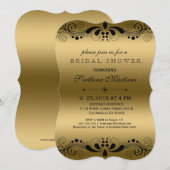 Gold Black Floral Wirbel Brautparty Einladung (Vorne/Hinten)