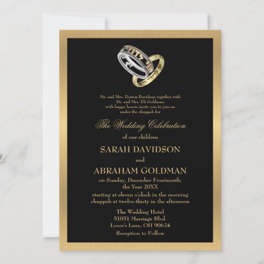 Gold Black Formal Traditional Jewish Wedding Invit Einladung (Vorderseite)