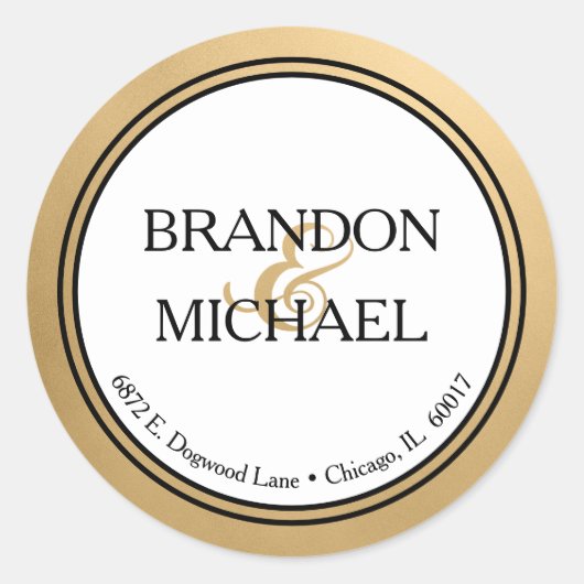 Gold Black Formal Wedding Rücksendeadresse Runder Aufkleber (Vorderseite)