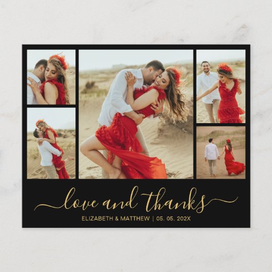 Gold Black Foto Hochzeit Dankeschön Card (Vorderseite)