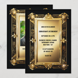 Gold Black Foto Ruhestand Kunst Deko Einladung