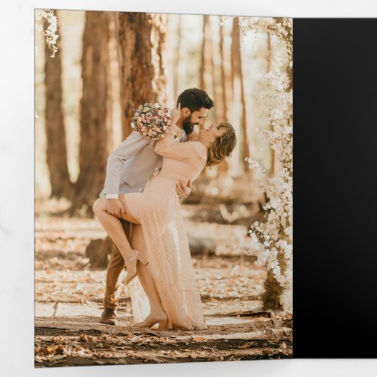 Gold Black Foto Wedding All in One QR Code Dreifach Gefaltete Einladung (Innen Erste Seite)