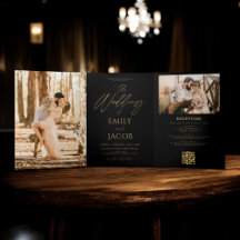 Gold Black Foto Wedding All in One QR Code