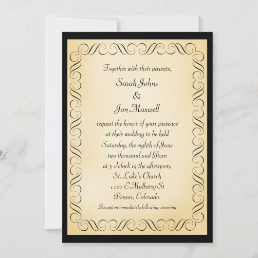 Gold Black Frame Wedding Einladung (Vorderseite)