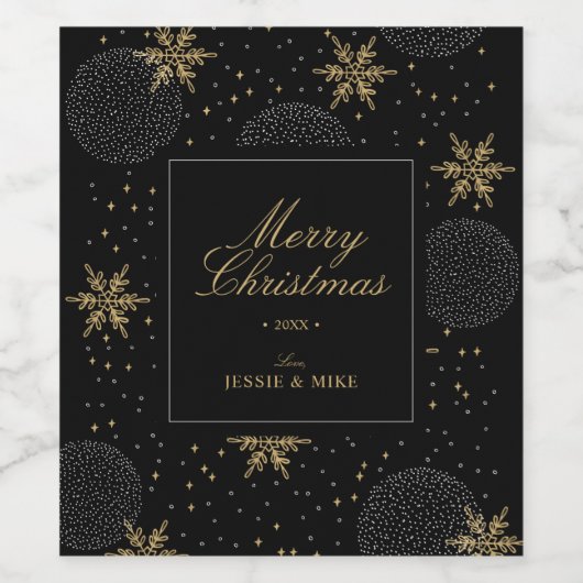 Gold & Black Frohe Weihnachtsfeier Geschenk Weinetikett (Einzelnes Label)