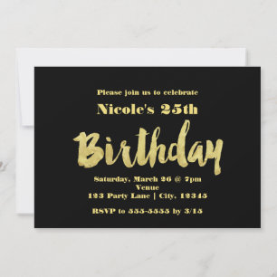 Gold & Black GEBURTSTAG Typografie Party-Einladung Einladung