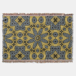 Gold Black Geogemes Arabesque Woven Throw Blanket Decke