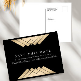 Gold Black Geometric Gatsby Save the Date Ankündigungspostkarte