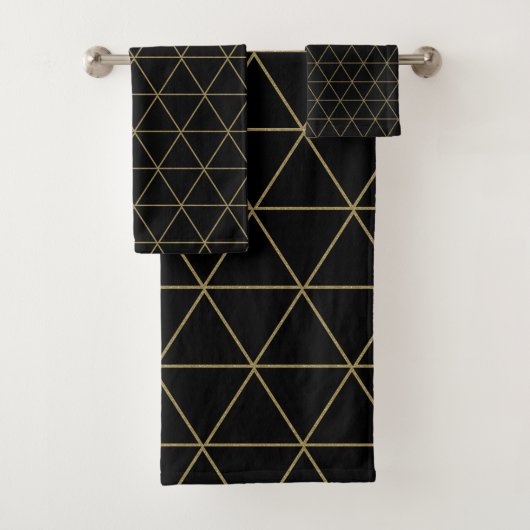Gold Black Geometric Triangle Boho Glam Minimal Badhandtuch Set (Insitu)
