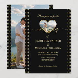 Gold & Black gepunktete personalisierte Hochzeit Einladung