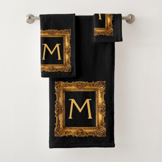 Gold Black Gerahmt Monogram Badetuch Set (Insitu)