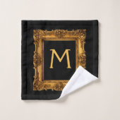 Gold Black Gerahmt Monogram Badetuch Set (Waschlappen)