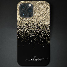 Gold Black Girl Glitzer Sparkle Monogram Name Cas