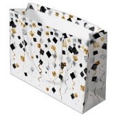 Gold Black Glam Confetti Christmas Große Geschenktüte (Rückseite Schrägansicht)