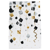 Gold Black Glam Confetti Christmas Mittlere Geschenktüte (Rückseite)
