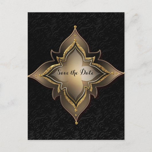 Gold Black Glam Exotic Blume Save the Date Ankündigungspostkarte (Vorderseite)