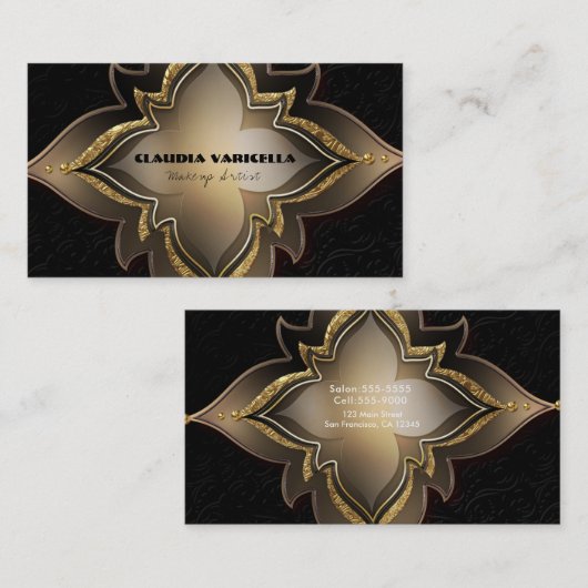 Gold Black Glam Exotic Chic Blume Elegante Klasse Visitenkarte (Vorne/Hinten)