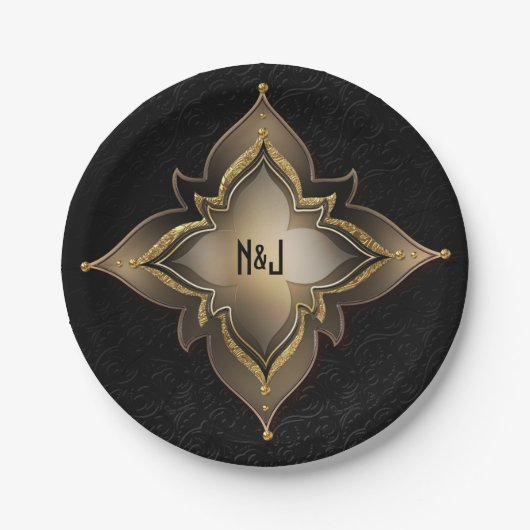 Gold Black Glam Exotic Chic Blume Party Custom Pappteller (Vorderseite)