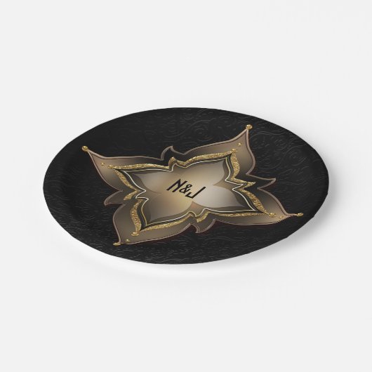 Gold Black Glam Exotic Chic Blume Party Custom Pappteller (Schrägansicht)