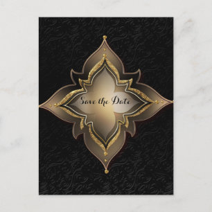 Gold Black Glam Exotische Blume Save the Date Ankündigungspostkarte