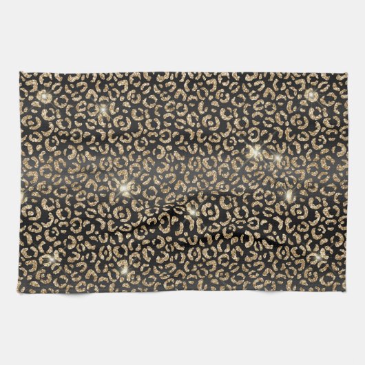 Gold Black Glam Glitzer Leopard Geschirrtuch (Horizontal)