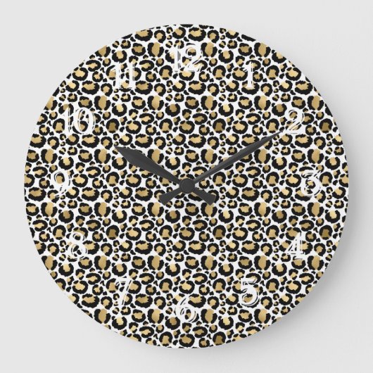 Gold Black Glam Leopard Print Große Wanduhr (Vorderseite)