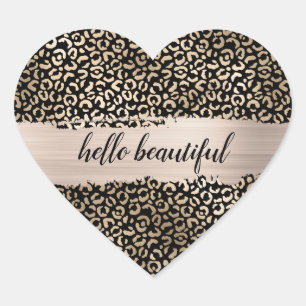 Gold Black Glam Leopard Print Herz-Aufkleber