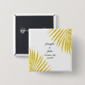 Gold Black Glittery Palm Leaf Tropical Wedding But Button (Vorne & Hinten)