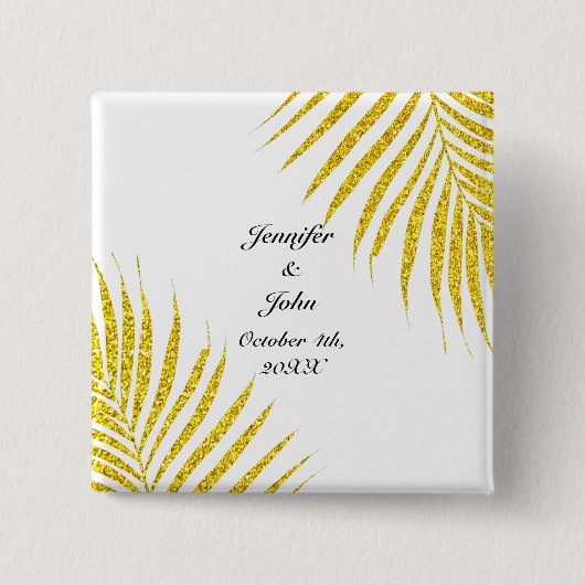 Gold Black Glittery Palm Leaf Tropical Wedding But Button (Vorderseite)