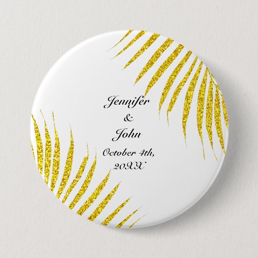 Gold Black Glittery Palm Leaf Tropical Wedding Button (Vorderseite)