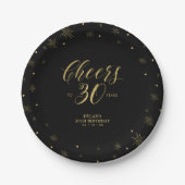 Gold & Black Glitz 30. Geburtstagsfeier Pappteller (Vorderseite)