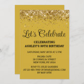 Gold Black Glitzer 30. Geburtstag Feiern Einladung (Vorne/Hinten)