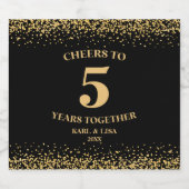 Gold Black Glitzer bejubelt 5 Jahre Jubiläum Schaumweinetikett (Einzelnes Label)
