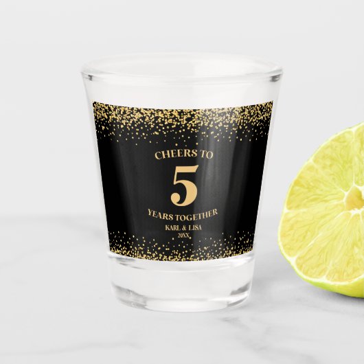Gold Black Glitzer bejubelt 5 Jahre Jubiläum Schnapsglas (Vorderseite)