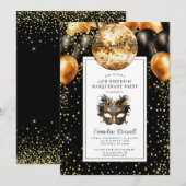 Gold Black Glitzer Birthday Masquerade Party Einladung (Vorne/Hinten)