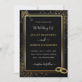 Gold Black Glitzer Gerahmt Hochzeitseinladung (Vorderseite)