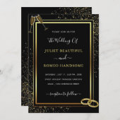 Gold Black Glitzer Gerahmt Hochzeitseinladung (Vorne/Hinten)
