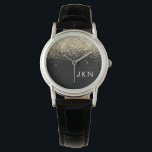 Gold Black Glitzer Girly Monogram Initials Armbanduhr<br><div class="desc">Monogram Name Watch für Black and Gold Sparkle Glitzer. Dies macht den perfekten Abschluss,  Geburtstag,  Hochzeit,  Brautparty,  Jubiläum,  Babydusche oder Junggeselinnen-Abschied Geschenk für jemanden,  die Lieben glamourösen Luxus und schicke Stile.</div>