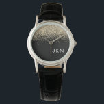 Gold Black Glitzer Girly Monogram Initials Armbanduhr<br><div class="desc">Monogram Name Watch für Black and Gold Sparkle Glitzer. Dies macht den perfekten Abschluss,  Geburtstag,  Hochzeit,  Brautparty,  Jubiläum,  Babydusche oder Junggeselinnen-Abschied Geschenk für jemanden,  die Lieben glamourösen Luxus und schicke Stile.</div>