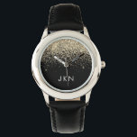 Gold Black Glitzer Girly Monogram Initials Armbanduhr<br><div class="desc">Monogram Name Watch für Black and Gold Sparkle Glitzer. Das macht den perfekten 16 Geburtstag,  Hochzeit,  Brautparty,  Jubiläum,  Babydusche oder Junggeselinnen-Abschied Geschenk für jemanden,  der Lieben glamourösen Luxus und schicke Stile.</div>