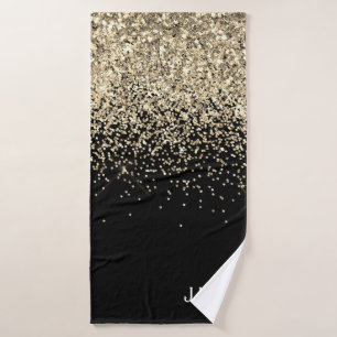 Gold Black Glitzer Girly Monogram Initials Badehandtuch