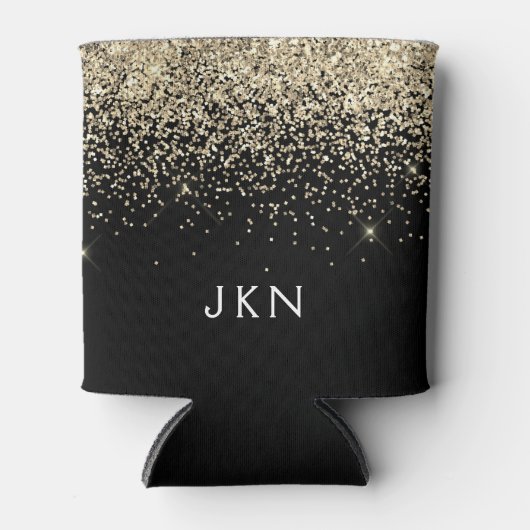 Gold Black Glitzer Girly Monogram Initials Dosenkühler (Vorderseite)