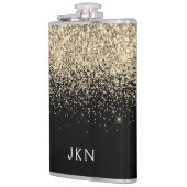 Gold Black Glitzer Girly Monogram Initials Flachmann (Links)