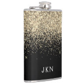 Gold Black Glitzer Girly Monogram Initials Flachmann (Rechts)