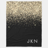 Gold Black Glitzer Girly Monogram Initials Fleecedecke (Vorderseite)