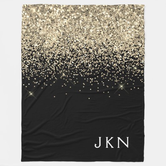 Gold Black Glitzer Girly Monogram Initials Fleecedecke (Vorderseite)