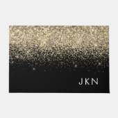 Gold Black Glitzer Girly Monogram Initials Fußmatte (Vorderseite)